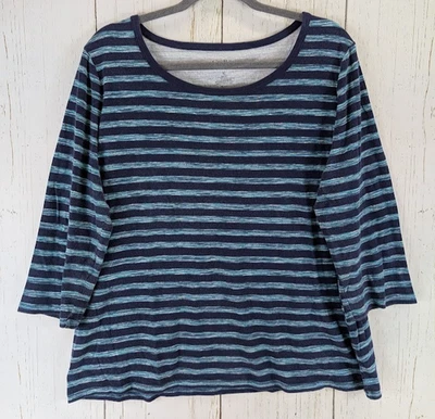 Croft Barrow Size XL Blue Stripe 3/4 Sleeve Womens Cotton Top - Imagem 1 de 4