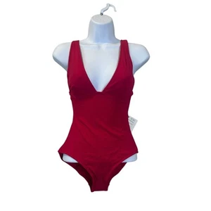 Traje de baño Zimmermann de una pieza acanalado profundo en V rojo para mujer 2-4 nuevo con etiquetas - Imagen 1 de 10