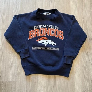 Youth Kids Vintage 90's Denver Broncos Blue Crewneck Pullover Sweatshirt Sz S - Picture 1 of 5