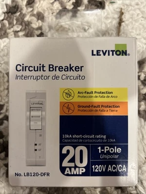Nuevo disyuntor Leviton LB120-DFR 1 polo 20 amperios arco protección contra fallas a tierra Foto 1 de 2
