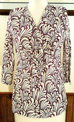 Charter Club Women's Small Faux Wrap 3/4 Sleeve Top Off White Wine New With Tags - Image 1 of 4