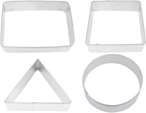 4 Piece Shape Cookie Cutter Set Rectangle Square Triangle Circle Metal - Picture 1 of 11