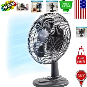 Quiet 12-Inch Oscillating Table Fan with Adjustable Tilt - 3 Speeds, Black - Picture 1 of 11