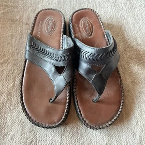 Dr. Scholl's Brown/Black Leather Double Air Pillo Flip Flop Sandals Women's Sz 7 - Picture 1 of 9