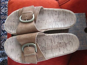 Born Sloane TanSandals Size 8 M Slides Leather Cork Platform Big Buckle - Picture 1 of 4