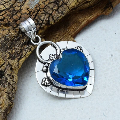 Pingente de prata esterlina 925 feito à mão com pedra preciosa turmalina azul agradável B-266 - Imagem 1 de 4