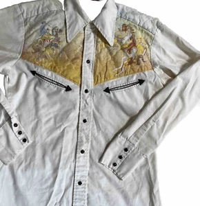Vintage H Bar C California Ranchwear Shirt Horses Cowboy Snap Rare Quilted L? - Picture 1 of 21