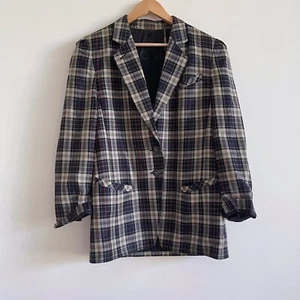vintage basler plaid check jacket boyfriend blazer blue check - Picture 1 of 12