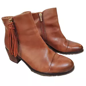 Pikolinos Womens 37 US 6.5-7 Andorra Ankle Boots Brown Leather Tassel Cap Toe - Picture 1 of 8