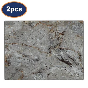 Chopping Board Glass 2pcs Worktop Saver Kitchen Food Serving Grey Marble Effect - Picture 1 of 5