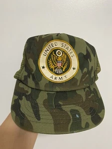 Vintage 1980s US Army Snapback Trucker Puff Paint Hat USA Camouflage - Picture 1 of 6