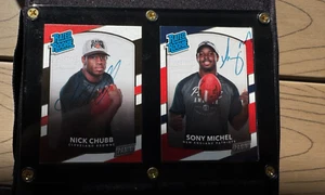 2018 Panini Rated Rookie Premiere Auto Nick Chubb / Sony Michel On Card RC UGA - Picture 1 of 3