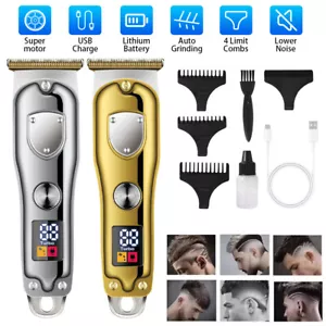 Cordless Professional Hair Clippers Trimmer Kit Men LED Cutting Machine Barber - Picture 1 of 24