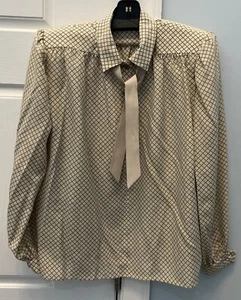 VALENTINO Boutique Green & Cream Diamond Print Silk Blouse Size 12 DE 1 - Picture 1 of 10