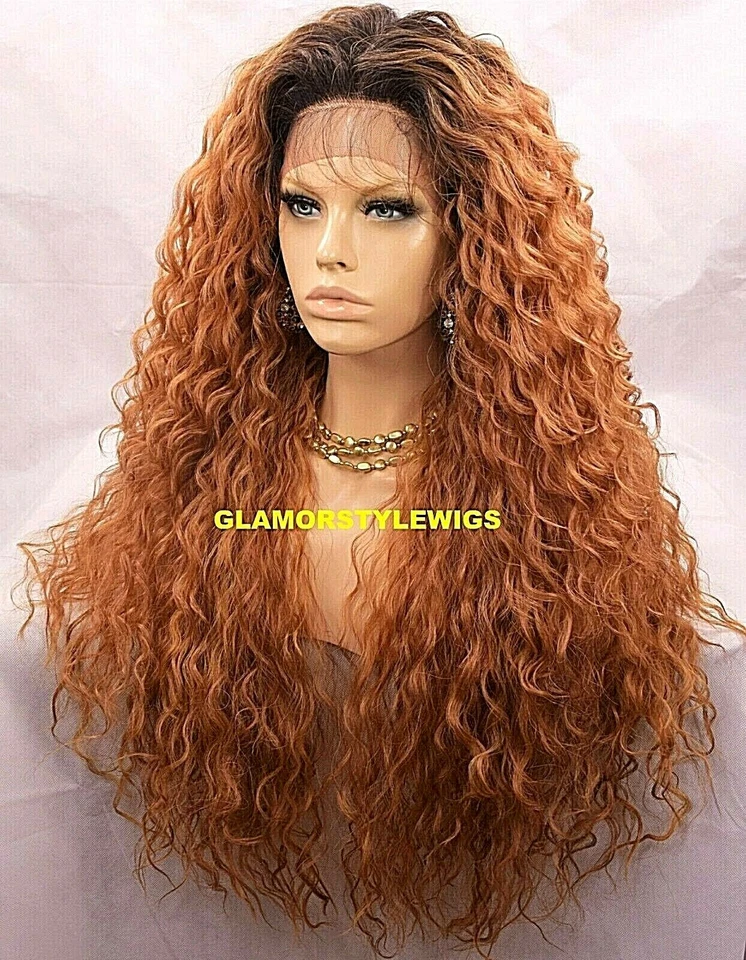 360 PEÇA GRÁTIS CABELO HUMANO MISTURA RENDA FRENTE PERUCA COMPLETA LONGA ENCARACOLADA OMBRE MARROM RUIVO - Imagem 1 de 4