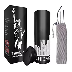 Vacuum Insulated Tumbler with Straw and Flip Lid Stainless Steel Water Bottle... - Picture 1 of 8