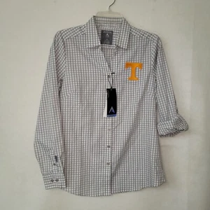 Tennessee Volunteers Shirt Womens M Grey White Checkerboard Gingham Antigua - Picture 1 of 13