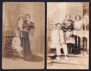 Philippines FILIPINO PARENTS & CHILDREN Real Photo 2 RPPC Vintage Postcards G37 - Picture 1 of 3