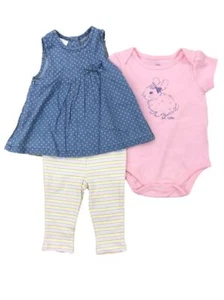 Infant Girls Bunny Rabbit Bodysuit Denim Star Dress & Leggings Baby Outfit - Picture 1 of 1