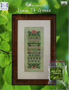 HTF Just Nan LEAVE IT GREEN Ctd Cross Stitch Pattern w/ Embellishment Pack JN209 - Picture 1 of 4