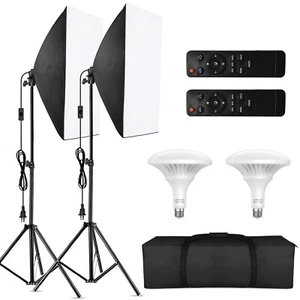 Softbox Photography Lighting Kit with 150W 3000-6000K LED Bulbs & Remote M7J2 - Picture 1 of 10