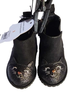 Wonder Nation Infant Girls Size 2 Boots Chelsea Critter Cat Theme Black - Picture 1 of 6
