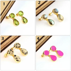 Best Selling Peridot Quartz Labradorite Yellow Gold Plated Drop Dangle Earrings - Picture 1 of 21