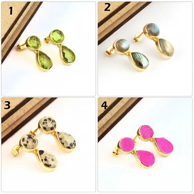 Best Selling Peridot Quartz Labradorite Yellow Gold Plated Drop Dangle Earrings  - Image 1 of 4