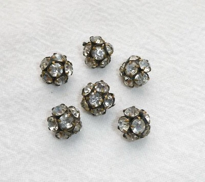 Set of 6 Vintage Czech Crystal Rhinestone & Brass Tiny Shank Buttons 3/8" - Image 1 of 2