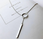 Neu trendige einfache geschliffene lange Kette Halsketten Lariat Charm Bar Anhänger UK