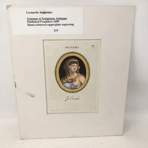 1699 Leonardo Augustine Gemmae Et Sculpturae Antiquae handkolorierter Kupferstich - Bild 1 von 4
