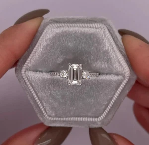 1.80Ct Emerald-Cut VS1 Lab Grown Diamond Three Stone Wedding Ring 14k White Gold - Picture 1 of 6