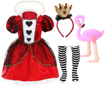 GIRLS QUEEN OF HEARTS COSTUME FANCY DRESS WONDERLAND KIDS ALICE WORLD BOOK DAY - Image 1 of 4