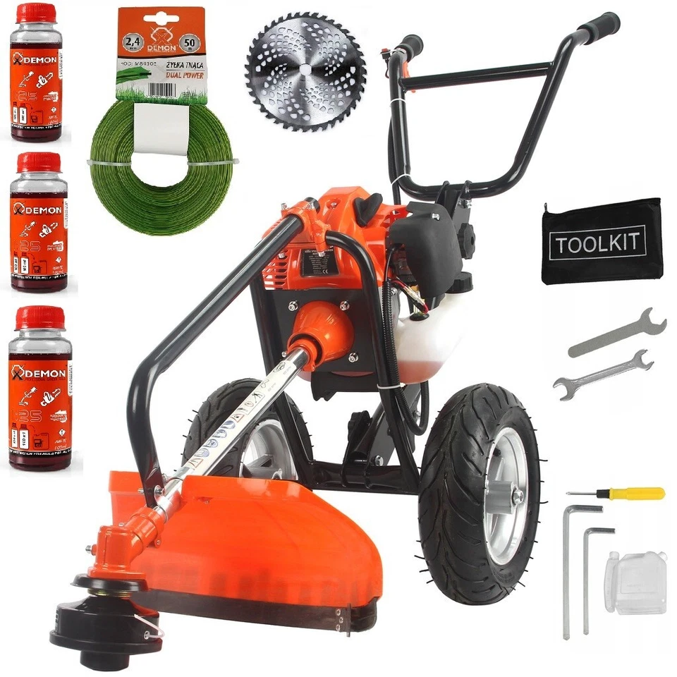 Benzin Motorsense 5,2PS Freischneider Rasenmäher Motormäher Räder Rasentrimmer 5