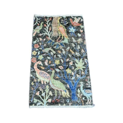 2'x3'4" Gray Afghan Peshawar Birds Design Hand Knotted Soft Wool Mat Rug G20037 - Image 1 of 4
