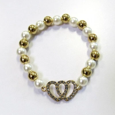 Venta al por mayor Lote a granel 12 pulseras elásticas de oro con diamantes de imitación corazón con dije Favores Foto 1 de 2