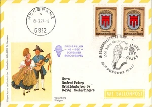 Österreich, Ballonpost 1977 Sonderflug Bregenz Vorarlberg Tracht Bordstempel - Picture 1 of 3