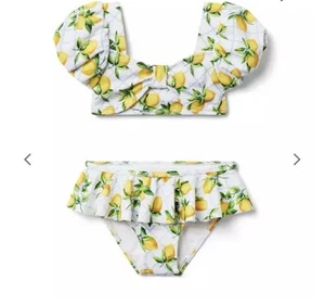 Janie and Jack NWT Girls Ruffled Lemon Bikini Set Yellow and White Size 12 - Picture 1 of 4