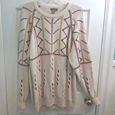 Suéter Pullover Mediano de Colección Tallado con Volantes Rojo Tostado Tejido Abierto Damas Mezcla de Lana Boho Foto 1 de 4