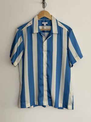 Reiss “Virginia” Short Sleeve Shirt Cuban Blue Cream Vertical Stripes L/reg - Image 1 of 4