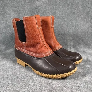 LL Bean Boots Brown Leather Rubber Chelsea Duck Boots Mens 9 M NOWB - Picture 1 of 12