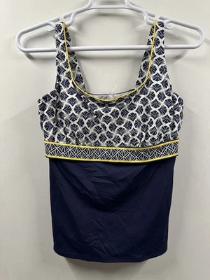 Land's End Tankini Swim Suit Top Underwire Bra Deep Sea Navy Blue White 14 D - Image 1 of 4