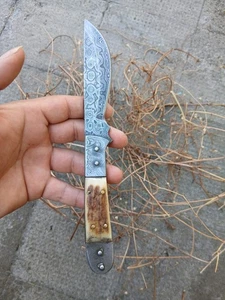 Damast Jagdmesser – Feststehende Klinge | Handgeschmiedet | Hirschhorn-Griff - Bild 1 von 6