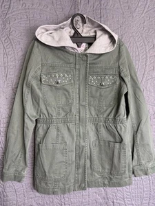 Justice Jacket Girls Size 10 Army Green Utility Parka Lightweight Coat - Picture 1 of 7