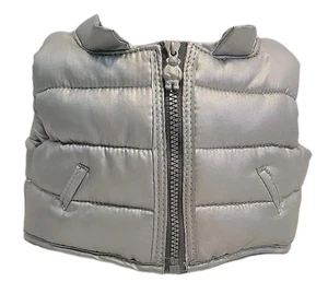 Build A Bear Silver Vest Gray Puffy Quilted W/Bear Zipper Stitched With Love - Picture 1 of 5