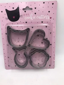 Cortadores de galletas de acero inoxidable para amantes de los gatos cara de gato pez corazón pata NUEVO juego de 12 - Imagen 1 de 6