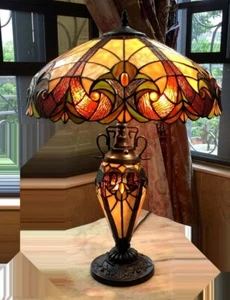 Tiffany Style Victorian Theme Stained Glass Double Lit Table Accent Reading Lamp - Picture 1 of 2