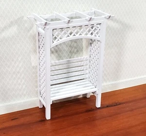 Dollhouse Garden Arbor Bench with Trellis for Flowers White Wood 1:12 Scale - Picture 1 of 6