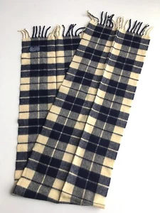 Lands End 100% Lambswool Scarf Check Plaid Navy White Made in Great Britain SOFT - Picture 1 of 5