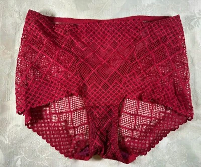 Bragas cortas rojas vintage encaje geométrico talla marcada XXL 13" cintura plana Foto 1 de 4